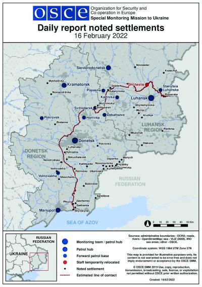 Kort over frontlinjen østukraine